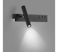 HQHYGM Wall Light Indoor with Switches Wall Lamp with 350° Rotate Spotlight Wall with USB Charging Port Wall Aluminium for Bedrooms Living Room Office (Black Left White Light)