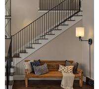 HQHYGM Wall Light with Wall with with Brown Linen Lampshade Wall Lamp 240°Swing Arm Wall Lamps Bedside 1.7m Cable Bedroom Hallway Living Room Study