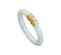 HQHYGM White Jade Bangle Bracelet for Women Good Luck Bracelet Woman Fashion Vintage Ancient Gold Inlaid Jade Stone Bangle Bracelet Mother Gift Birthday(Jade Stone Bracelet31, 60-61)