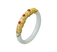 HQHYGM White Jade Bangle Bracelet for Women Good Luck Bracelet Woman Fashion Vintage Ancient Gold Inlaid Jade Stone Bangles(Jade Stone Bracelet34,58-59)