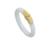 HQHYGM White Jade Bangle Bracelet for Women Good Luck Bracelet Woman Fashion Vintage Ancient Gold Inlaid Jade Stone Bangle(Jade Stone Bracelet33, 60-61)