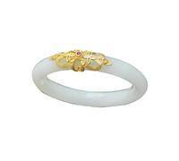 HQHYGM White Jade Bangle Bracelet for Women Good Luck Bracelet Woman Fashion Vintage Ancient Gold Inlaid Jade Stone Bangle(Jade Stone Bracelet33, 58-59)