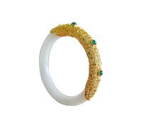 HQHYGM White Jade Bangle Bracelet for Women Good Luck Bracelet Woman Jade Bangle Bracelet Fashion Vintage Green Rhinestones Ancient Gold Inlaid Jade Stone Bracelet(Jade Stone Bracelet36, 58-59)