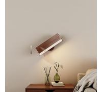 HQHYGM Wood Indoor Wall Touch Control Dimmable Wall Light Rechargeable Wall Lamp Battery Operated Wireless Wall Rotatable 4000K for Bedroom Living Room Reading (1 Pack Dark Colour)