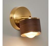 HQHYGM Wooden Rotatable Lamp Walnut Mounted 10W Brass Light Study Room Wood Wall Fixtures for Reading