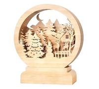 HQHYGM Wooden Xmas Tree Table Centerpiece Reindeer Unique Decorative Desktop Ornament Holiday Decor for Farmhouse Office Dining Room