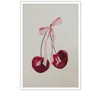 HQPCNGZ Póster retro de cerezas en acuarela, estampado vintage de frutas, pintura de lazo rosa, decoración de cerezas, lienzo decorativo para pared, diseño moderno de habitación preparada, 30,5 x 40,6