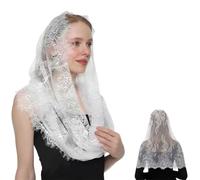 HQR Mantillas Españolas,Blanco,Velo de Encaje Estilo Español Velo Tradicional Floral en la Vendimia Velo de Novia Velo de Mantilla para Lglesia Pañuelo de Encaje para Cubrir la Cabeza en Misa Latina