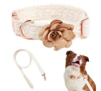 HQREA Juego de Collar de Encaje para Perros medianos con Flores y Correa, de algodón, Suave, Personalizado, Collar de Flores para Boda, con Hebilla de liberación rápida para Perros Hembras machos