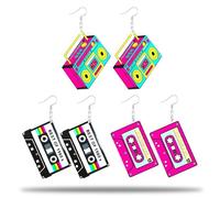 HQRKOTM 3 Pares de Pendientes de Carnaval para Mujer, Accesorios de Moda, Pendientes Colgantes Neón Vintage en Caja para Carnaval de los Años 70, 80, 90, Accesorios para Fiestas