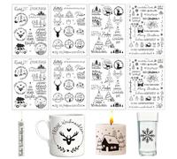 HQRKOTM 8 unidades Rub On Pegatinas de Navidad, fácil de frotar, frases divertidas para muebles Cristal Madera Bloques Rub-On Transfer Pegatinas DIY Decoración Rub On Pega-tinas Feliz.