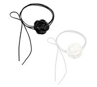 HQRKOTM Collier de fleurs de rose en 2 pièces, collier élégant de pétales de rose, ras du cou gothique, parfait pour les fêtes et les occasions spéciales, noir/blanc