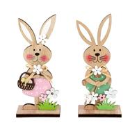 HQRKOTM Conejo de Madera para Pascua, Decoración de Conejo para Colocar, Adorno de Conejo de Madera, Set de 2 Decoraciones para Pascua, Decoración de Conejo para el Jardín