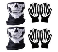 HQRKOTM Skull Motorcycle Balaclava 2 Pieces - Breathable Balaclava with Skeleton Design for Motorcycle, Ski, Cycling and Halloween - Multifunctional Mask One Size Adults (Black)