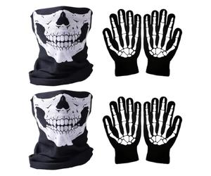HQRKOTM Skull Motorcycle Balaclava 2 Pieces - Breathable Balaclava with Skeleton Design for Motorcycle, Ski, Cycling and Halloween - Multifunctional Mask One Size Adults (Black)