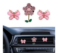 HQRNYP 3 clips brillantes para ventilación de coche, ambientador de flores, pinzas de salida de acondicionamiento de vehículos, abrazadera difusora de dijes de decoración de automóvil para mujeres y