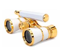 HQRP 3 x 25 Gafas de ópera binoculares con Mango Extensible Integrado Blanco Perla con Borde Dorado con óptica Transparente (CCO)