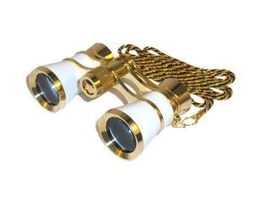 HQRP 3 x 25 Opera prismáticos/Theater gafas w/Crystal Clear Optic CCO) color blanco Pearl con borde dorado w/collar cadena