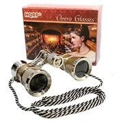 HQRP Prismaticos/Binocular de Teatro de Color Amarillo/Dorado con Adorno Plateado y Cadena Plateada/Negra con Nueva tecnología de óptica Pura (Crystal Clear Optic CCO)