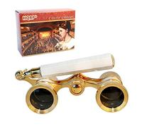 HQRP Prismáticos de ópera/Binocular de Teatro 3 x 25 Blanco nacarado con Adorno Dorado con Mango Extensible