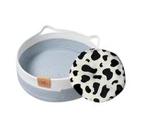 Hqunjikp Cama para gatos - Suministros tejidos para mascotas con alfombrilla, cesta tejida para interiores - para gatitos, conejos, perros pequeños, mascotas, animales, juguetes, almacenamiento de