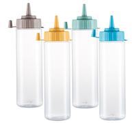 HR Hogar - Botella de Salsas Exprimible - 4 Piezas de 500 mL - Dispensadores Reutilizables y Reciclables | Fabricado en España | Biberón Cocina Sin BPA con Tapón Antifugas Sin Goteo (Surtido Colores)