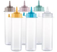 HR Hogar - Botella de Salsas Exprimibles - 6 Piezas de 250 mL - Dispensadores Reutilizables y Reciclables | Fabricado en España | Biberón Cocina Sin BPA con Tapón Antifugas Sin Goteo (Surtido Colores)