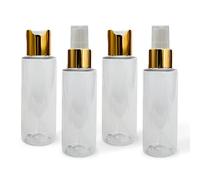 HR Hogar - Botellas de Viaje Rellenables con Tapón Spray y Disc-Top, 4 Piezas de 100 mL - Hecho en España - Dispensadores de Plástico Pet 100% Reciclable