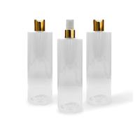 HR Hogar - Botellas Dispensadoras Rellenables con Tapón Spray y Disc-Top, Color Oro, 3 Piezas de 250 mL - Hecho en España - Dispensadores de Plástico Pet 100% Reciclable