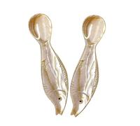 HRASY 2 cucharas para caviar hechas a mano, nácar, mango redondo, 4,73 pulgadas, color café, forma de pez