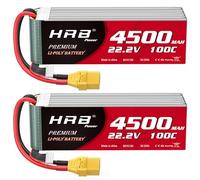 HRB 6S 22.2V 4500mAh 100C Lipo Battery with XT90 Plug Class A+ for RC Car, Lona, Stroller, Helicopter, Truck, Hobby (paquete de 2)