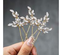 Hreead Hoja Novia Boda Cabello Pins Cristal Bridal Head Dress Pearl Hair Accesorios para mujeres y nias (Pack of 3) (C Oro)