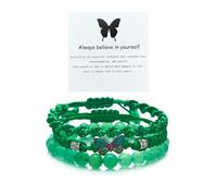Hremhoo Always Believe in Yourself - Pulsera de mariposa ajustable de cuerda trenzada para mujer, 3 piezas, estilo bohemio, apilables, con dije de mariposa, juego de pulseras de amistad a juego, S