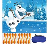 Hrency Juego Pin The Nose On The Olaf para niños, juego de fiesta, incluye 24 calcomanías para la nariz, máscara de ojos y póster, a partir de 3 años