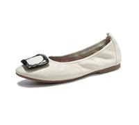 HRGKLMN Bailarinas para Mujer cómodas, Zapatillas de Ballet de Cuero Suave Plegables, Zapatos Planos Transpirables Tipo mocasín para Oficina, Tiempo Libre y Viajes,Beige,42 EU
