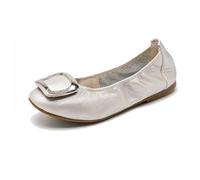 HRGKLMN Bailarinas para Mujer cómodas, Zapatillas de Ballet de Cuero Suave Plegables, Zapatos Planos Transpirables Tipo mocasín para Oficina, Tiempo Libre y Viajes,Perlweiß,42 EU