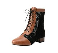 HRGKLMN Bottines Mujer Medios Malla Encaje Punta Redonda Tacón Bloque