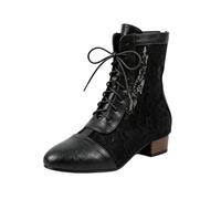 HRGKLMN Bottines Mujer Medios Malla Encaje Punta Redonda Tacón Bloque