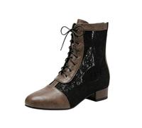 HRGKLMN Bottines Mujer Medios Malla Encaje Punta Redonda Tacón Bloque