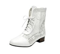HRGKLMN Bottines Mujer Medios Malla Encaje Punta Redonda Tacón Bloque