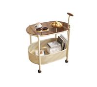 HRGKLMN Mesa Auxiliar para sofá con asa de Madera y 2 Niveles de Cesta de Almacenamiento, Carrito de Servicio rodante de Metal, mesita de Noche para sofá Dormitorio Mesa de café