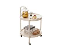 HRGKLMN Mesa Auxiliar Redonda con Ruedas, Mesa de café de Dos Niveles con Apariencia de Madera, móvil, Carrito rodante como Mesa de salón o mesita de Noche para Sala de Estar y Dormitorio