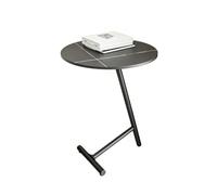 HRGKLMN Mesa Auxiliar Redonda con Tablero de Piedra sinterizada, Mesa de Centro Moderna con pie de Acero asimétrico, mesita de Noche compacta y Estrecha para Deslizar Debajo del sofá para Sala,Negro