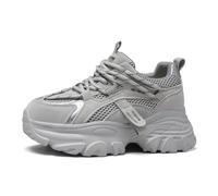 HRGKLMN Zapatillas Chunky para Mujeres, Zapatillas Deportivas con Plataforma, Zapatos Retro Tipo Dad Chunky, Zapatillas de Running de Malla Transpirable, cómodos Zapatos de Senderismo,Gris,36 EU