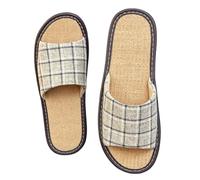 HRGKLMN Zapatillas de casa para Mujer, Sandalias Tipo Chancla para Hombre, Sandalias de Lino Mujer con diseño de Rejilla, cómodas Chancletas Antideslizantes Interiores, Calzado Ligero,Grau,42 EU