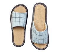 HRGKLMN Zapatillas de casa para Mujer, Sandalias Tipo Chancla para Hombre, Sandalias de Lino Mujer con diseño de Rejilla, cómodas Chancletas Antideslizantes Interiores, Calzado Ligero,Blau,36 EU