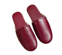 HRGKLMN Zapatillas de casa para Mujer y Hombre de Cuero, Pantuflas Suaves con Suela Antideslizante, Sandalias Cerradas para Interior y Exterior, cómodas Zapatillas,Rot,44 EU