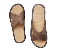 HRGKLMN Zapatillas de casa para Mujer, Zapatos de Verano, Sandalias Elegantes de Lino con Tira Cruzada, Chanclas Antideslizantes para Mujer para Sala de Estar y jardín,Braun,42 EU