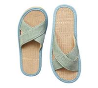 HRGKLMN Zapatillas de casa para Mujer, Zapatos de Verano, Sandalias Elegantes de Lino con Tira Cruzada, Chanclas Antideslizantes para Mujer para Sala de Estar y jardín,Grün,38 EU