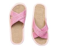 HRGKLMN Zapatillas de casa para Mujer, Zapatos de Verano, Sandalias Elegantes de Lino con Tira Cruzada, Chanclas Antideslizantes para Mujer para Sala de Estar y jardín,Rosa,36 EU